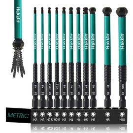 Hakkin 100 mm 11 Piece Ball Head Hex Screwdriver Ball End Hex Bit Set Long 1/4 Inch S2 Magnetic Screwdriver Hex Socket Set for Cordless Screwdriver H2/H2.5/H3/H4x2/H5/H6/H8/H10