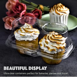 Green Direct 2 Compartment Disposable Cupcake Containers | Clear Cupcake Boxes Airtight | Stackable Cupcake Holders With Lid | Cupcake Plastic Containers Dome Cupcake Carrier BPA Free 10