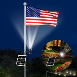 Flag Pole Light Solar Powered, Solar Flagpole Lights Metal Clamp Fits 2" to 6" in Diameter Flagpole, 1000 Lumen Aluminum Solar Light, 12+ Hrs Outdoor Waterproof Dusk to Dawn Flags Spotlights