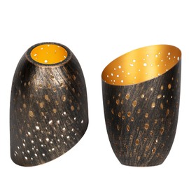 Metal Small Cut Corner Lamp Shade Laser Star Bevel Floor Lampshade Bronze Outside And Gold Inside 4.4" Top X 5.9"Height (2 Pcs)