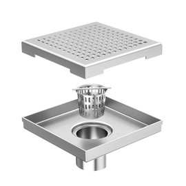 Neodrain 6-Inch Square Shower Drain with Removable Quadrato Pattern Grate, Brushed 304 Stainless Steel, with Watermark&CUPC Certified,Black