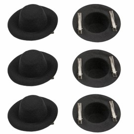 Auiurrer 6 Pcs Mini Top Hats Hair Clips Miniature Formal Felt Hat Clips Small Snowman Hat Clip for Women Hair Accessories 4 Inch Black