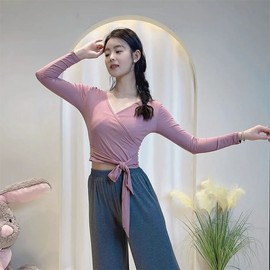 Adult Women's Long Sleeve Ballet, Latin Dance, and Gymnastics Training Top - Chinese Classical Style Light Pink Long Sleeve L 2ea