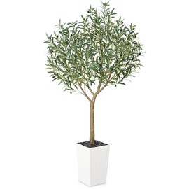 VeriNatural Artificial Olive Tree 6FT, UV Resistant Tall Fake Tree Indoor Outdoor with White Taper Planter & Pebbles – Potted Large Faux Plant for Modern Home Decor Living Room Office Patio, VN156
