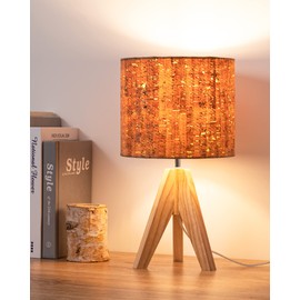 EDISHINE 36cm Wood Bedside Table Lamp, Tripod Desk Lamp, Tree Bark Lampshade, On-Off Switch, Desk Lamps for Reading, Bedroom, Living Room, Study, Office, E27 Base