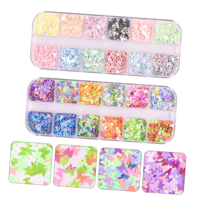 Healeved 2pcs Nail Art Glitter Set Decorative Glitter Sequins for