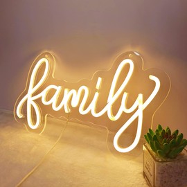 SYLHOME Family LED Neon Light Sign 15.8"X8.7" 5V Sweet Home Wall Decor Morden Farm House Bedroom Living Room Sign Happy Family USB Warm White