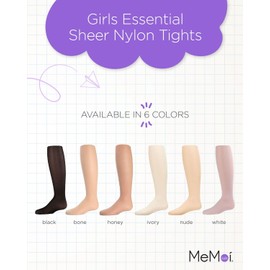 MeMoi Essential Sheer Nylon Tights for Girls, Ultra Soft and Lightweight Opaque Girls Tights - Sizes A-12