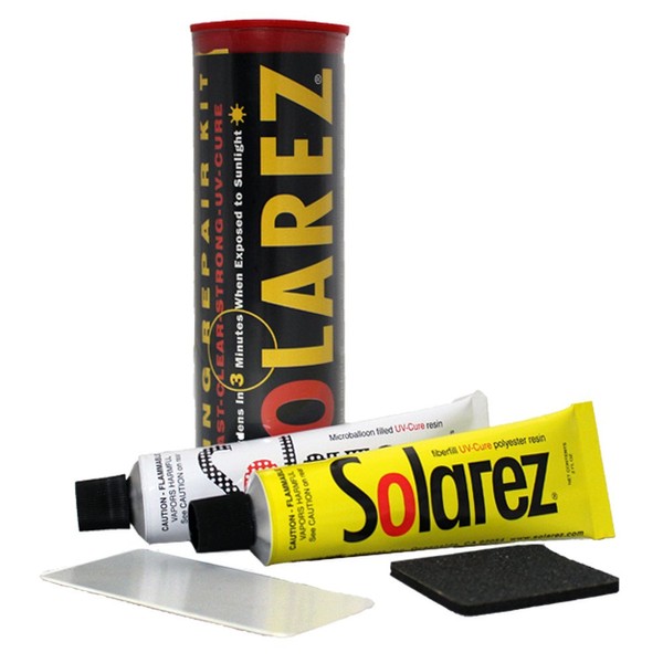 SOLAREZ UV Cure Surfboard Ding Repair Econo Travel Kit - Polyester Resin and Polyester Microlite Filler + Sanding pad + Spreader Card - Repair on The Go! ~Made in The USA