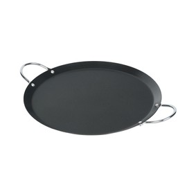 Restaurantware-Met Lux 11.06 Inch Round Griddles With Double Handles, 10 No-Stick Flat Top Grills - Compatible With Open Fire And Gas, Durable, Black Carbon Steel Griddle Pans, Even-Heating