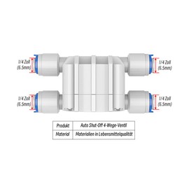 PAROAD Automatic Shut-Off Four-Way Valve with Quick Connectors, 4-Way Automatic Shut-Off Valve for 1/4 Inch OD Hose, Reverse Osmosis, Drinking Water Filter System
