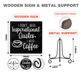 Coffee Lover Gifts for Family Friend Coworker Inspirational Wooden Signs for Farmhouse Bedroom Living Room Coffee Bar Shelf Desk Decoration Funny Wooden Decor Sign Gift With 5 X 5 Inches-K10