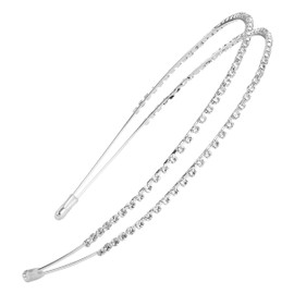 Sage Sultana Silver Tone Double Rows Crystal Rhinestones Fashion Headbands Wedding Party Hairband Hair Accessory for Women (Silver)