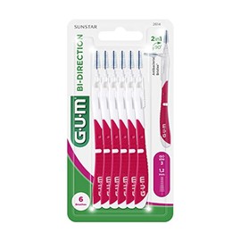 GUM - Cepillos Interdentales Bi-Direction - Cabezal Giratorio 90° para Acceso Frontal y Posterior, Cerdas Finas y Resistentes para Limpieza Precisa - Paquete con 6 piezas