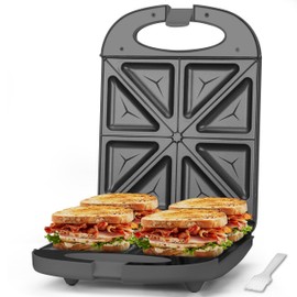 Baker’s Friend Breakfast Sandwich Maker, 4 Slices of Panini Grill Press Sandwich Maker, Electric Sandwich Maker with Indicator Light, Grill Cheese & Egg Muffin Sandwich Maker, Graphite