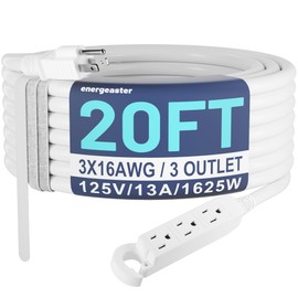 Energeaster 16/3 20Ft 3 Outlet Extension Cord Indoor, Outdoor White Extension Cords with Multiple Outlets Waterproof, 3 Prong with Multi Outlet 13A 1625W 16AWG, ETL Listed