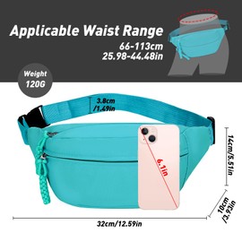 Long Keeper Bum Bag Waist Fanny Pack for Women Men Fashion Waist Packs Bumbag Cross Body Adjustable Travel Waist Bag Large Pockets for Running Hiking Outdoor (Lake Blue)