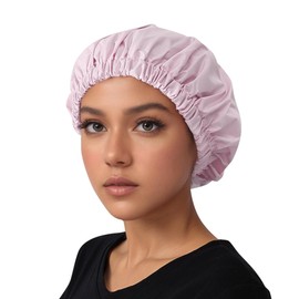 QFE Reusable Shower Cap for Women Reusable Waterproof Shower Bonnet Washable Elastic Band Bath Hair Hat for Long Hair Braids shampoo Caps no Rinse Plastic Satin Lined Essentials, Purple