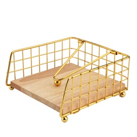Metal Napkin Holder with Wood Base – Modern Freestanding Paper Napkin Dispenser for Dining Table, Kitchen, Restaurant, or Cafe Use