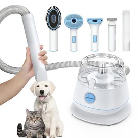 Pet Grooming Brush Set 5-in-1 Vacuum 99% Pet Hair Low Noise Not Easy to Block, for Cats and Dogs, with a Total of 5 Tools, Grooming Brush Shedding Brush Crevice Tools (White)