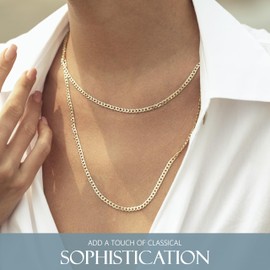 KISPER 18K Gold Over 925 Sterling Silver Italian 3.5mm Solid Diamond-Cut Cuban Link Curb Chain Necklace - for Men & Women with Lobster Clasp - Made in Italy, 22"