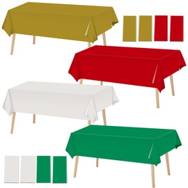 Wiooffen 8Pcs Christmas Disposable Plastic Tablecloth Premium Waterproof Disposable Plastic Table Cover 54 x 108 Inch Decorative Rectangle Table Cloths for Birthday Wedding Winter Parties Decorations