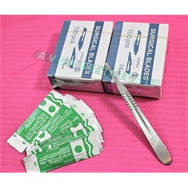 Cynamed 200 Sterile Scalpel Blades #21 Sterile Carbon Steel + 1 Scalpel Handle #4 -for Biology Lab Anatomy, Practicing Cutting, Medical Student Training, Sculpting, Repairing