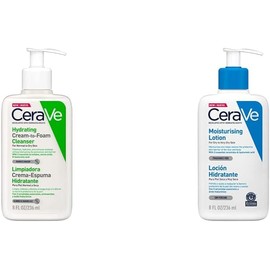 CeraVe Limpiadora Crema-Espuma Hidratante Facial Diaria para Piel Normal a Seca 236ml + Loción Hidratante 237ml Loción hidratante para rostro y cuerpo para piel seca con ácido hialurónico