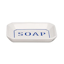 Clayre & Eef Tekst 6CE0801 Soap Dish White / Blue 13 x 8 x 2 cm Toilet / Bathroom Accessories / Kitchen