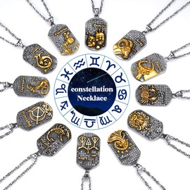Hip Hop Scorpio Dog Tag Necklace Constellations Pendant Horoscope Charm with Chain Zodiac Jewelry