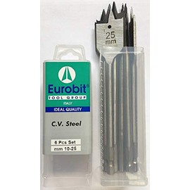 Eurobit 0715 Set of 6 Flat Tile Bits for Wood 10-12-16-18-20-25 mm