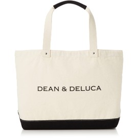 Dean and Deluca Black & Natural Canvas Tote Bag Big Women Men Solid Practical Eco Bag 11.3 x 9.4 x 2.2 inches