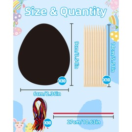 Easter Scratch Art Egg Decorations Papers 30 Pcs - Easter Crafts Egg Rainbow Magic Scratch Painting for Kids, Essentials Easter Party Bag Fillers with 10 Wood Stylus & 30 Ribbons for Party Decoration