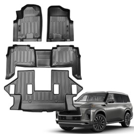 Vanseno Floor mats Compatible for 2019-2024 Infiniti QX80/Nissan Armada Floor Liner All Weather TPE Heavy Duty Custom Fit Mats for Armada/Infiniti QX80 Accessories, Black (Floor mats)