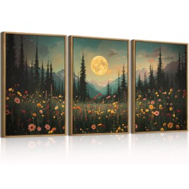 ANHUIB Large Wildflower Wall Art Mountain Floral Wall Decor Pine Tree Paintings Set of 3 for Living Room Bedroom Dining Room 16x24 Inch