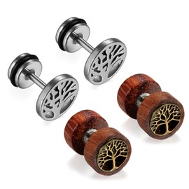 6 Pairs 8MM Mens Stainless Steel Wood Screw Stud Earrings Set,Cupimatch Ear Piercing Plugs Tunnel Earrings (2 Pack)