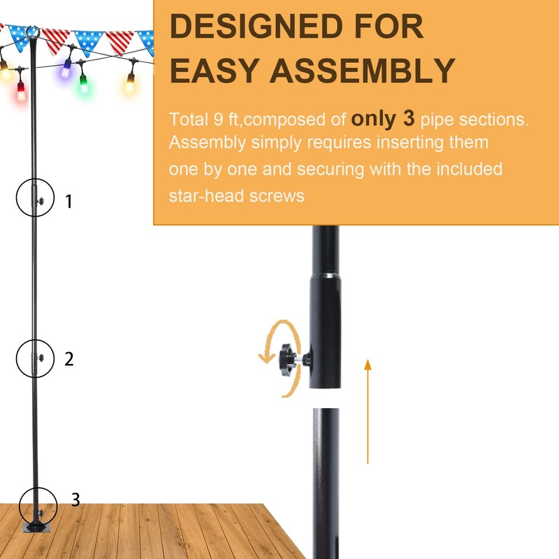 NIOSTA 2sets 9ft Outdoor String Light Poles, Heavy Duty Commercial