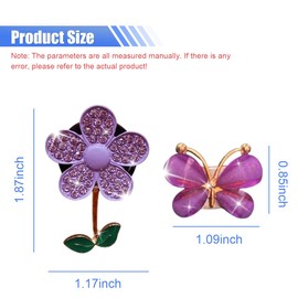 DUSCOKE 3PCS Bling Butterfly & Sunflower Car Dashboard Air Vent Trim Clips, Auto Air Freshener Outlet Clip Charm, Crystal Flower Car Diffuser Vehicle Interior Decoration Clip for Women (Purple)