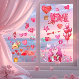 Mauts 9 Sheet Valentines Day Decor,Gnomes Valentines Window Clings, Reusable Double Sided electrostatic Sticker for Valentine Window Decorations