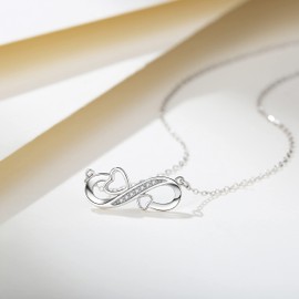 Weelody Mother Daughter Necklace, 925 Sterling Silver Infinity Necklace with CZ Stones, Mother's Day Gifts for Mum from Daughter, Birthday Gift for Daughter from Mum