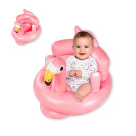 Shyllin Portable Inflatable Baby Seat with Built-in Air Pump, Portable Sofa Baby, Foldable Baby Chair for Children Aged 5-36 Months, Back and Neck Support, for Going Out (Flamingo)