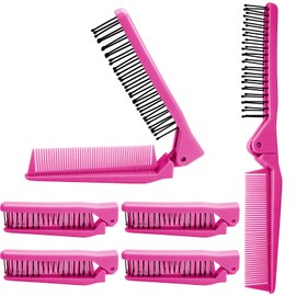 Qjaiune 6PCS Travel Foldable Plastic Comb, Hot Pink Folding Hair Brush, Anti-Static Hair Comb Mini Pocket Comb for Men Women