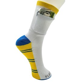 Flippysox Zipper Sock Wallet - Cotton & Polyester Zipper Socks with Pockets - Fits shoe size 6-13 (Striped Yellow Blue), Blue Gray, 6-13