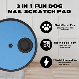 Rislobx Dog Nail Scratch Board, 3 in 1 Rotatable Round Dog Scratch Board with Food Storage Compartment Box Nail Grinder Claw Care, Stress-Free Dog Scratch Pad (Blue)