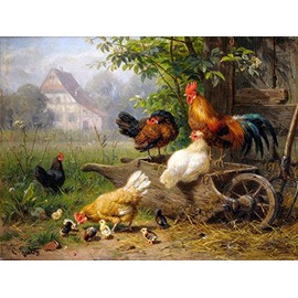 Farm Rooster Chickens by Carl Jutz Accent Tile Mural Kitchen Bathroom Wall Backsplash Behind Stove Range Sink Splashback One Tile 8"x6" Ceramic, Glossy