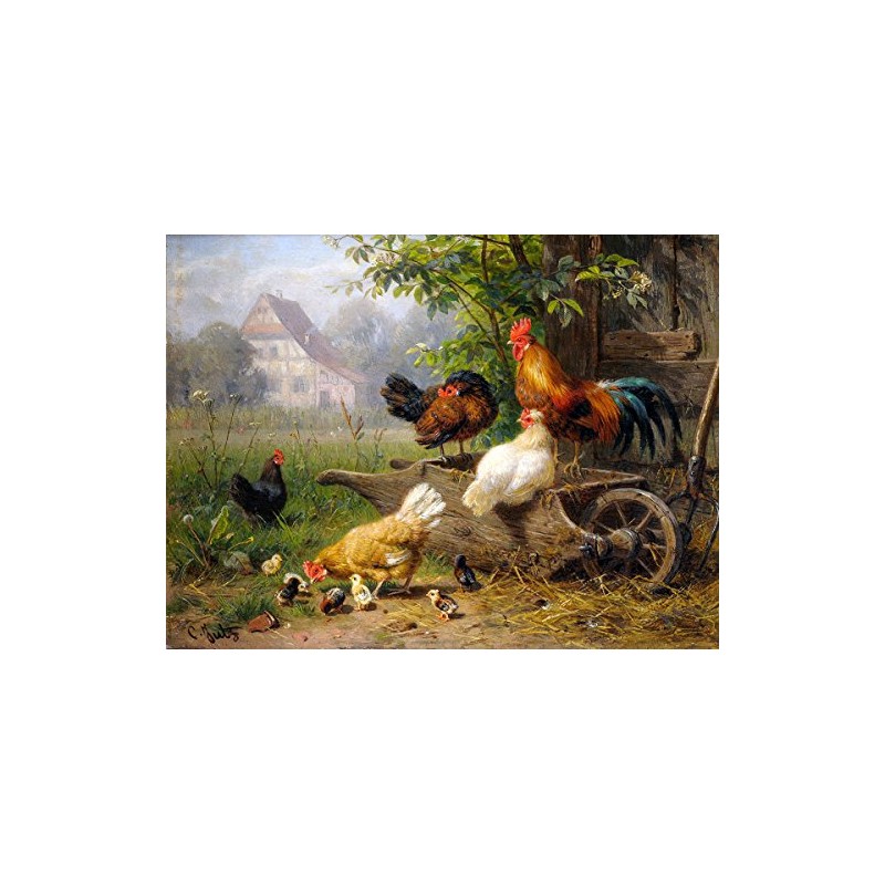 Farm Rooster Chickens by Carl Jutz Accent Tile Mural Kitchen