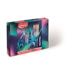 Maped Nightfall 11 Piece Gift Set - 1 Scissors + 1 Sharpener + 1 Graphite Pencil + 2 Fine Tip Felt Tip Pens + 1 4 Colours Twin Tip Ballpoint Pen + 5 Colouring Pencils
