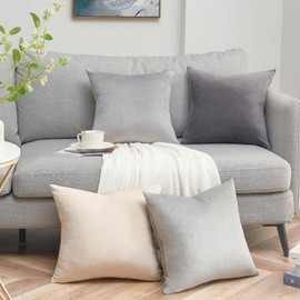 Topfinel Cushion Cover 40 x 40 cm, Grey, Set of 4 Velvet Cushion Covers, Sofa Cushion, Decorative Cushion, Decorative Cushion Decoration for Sofa, Bedroom, Living Room, Fluffy Colour Gradient