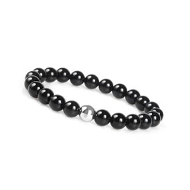 GD GOOD.designs EST. 2015 Pearl Bracelet with Real 8 mm Natural Stones and 925 Real Silver Pearl, Elastic Ball Bracelet for Men and Women, Stone