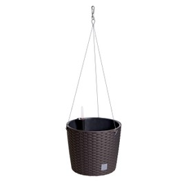 Erhard-Trading Benidorm Hanging Flower Pot Plastic Rattan Look (Dark Brown)
